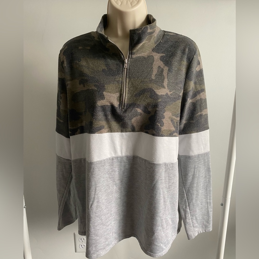 Pink Lily Camo Quarter Zip Pullover
